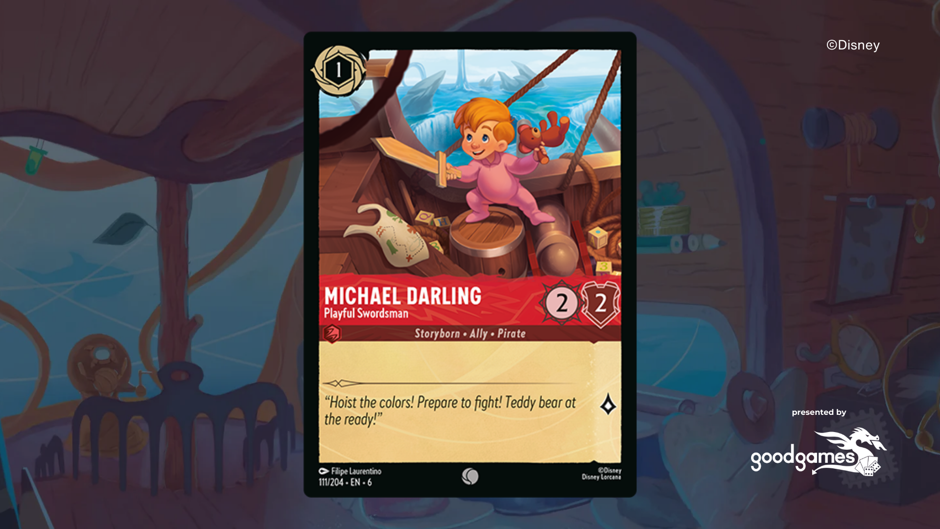 Disney Lorcana Azurite Spoiler Card – Michael Darling Playful Swordsman Card Disney Lorcana Azurite Spoiler Card - Michael Darling Playful Swordsman Card