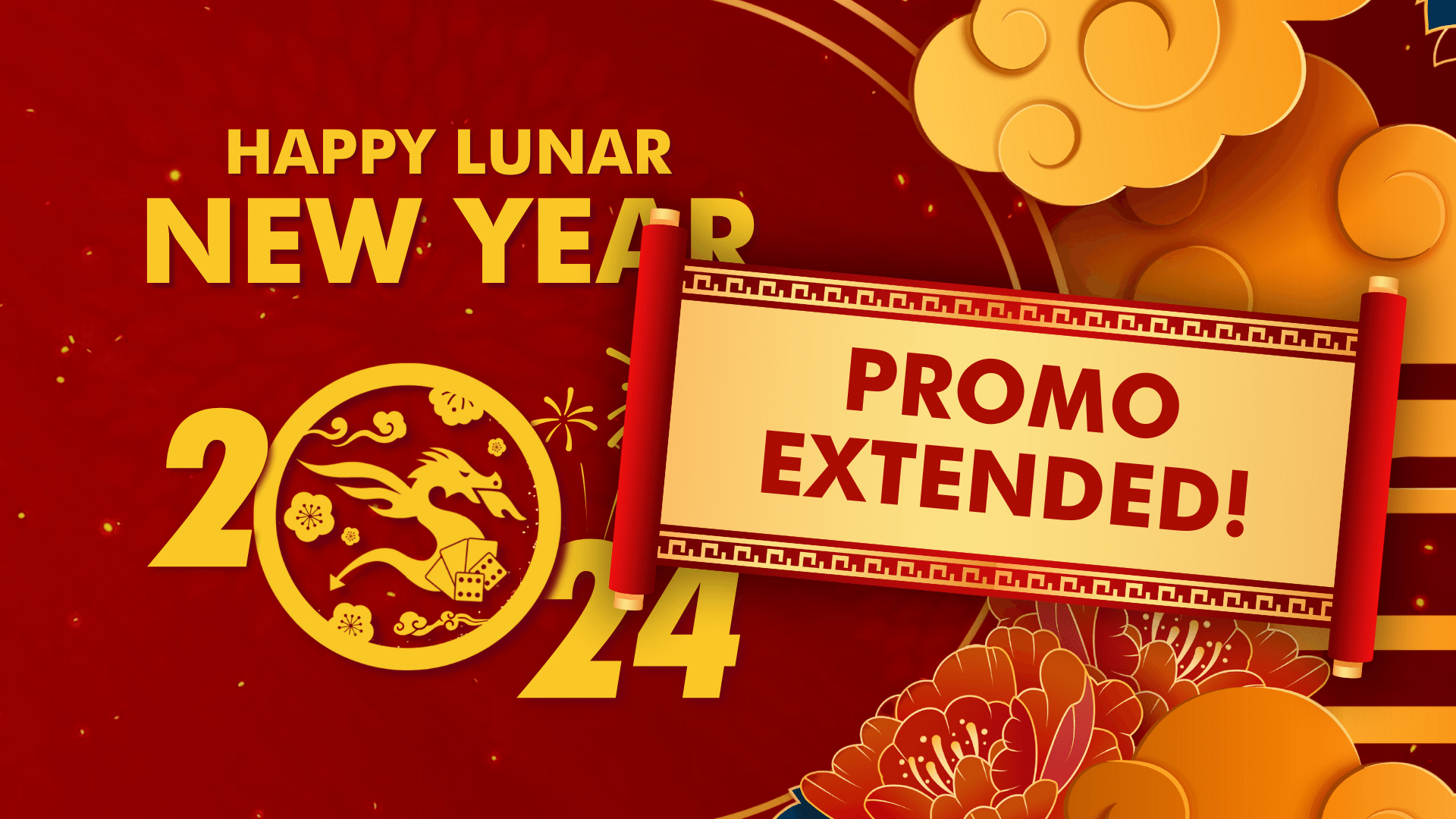 Happy Lunar New Year Banner with Promo Extended text